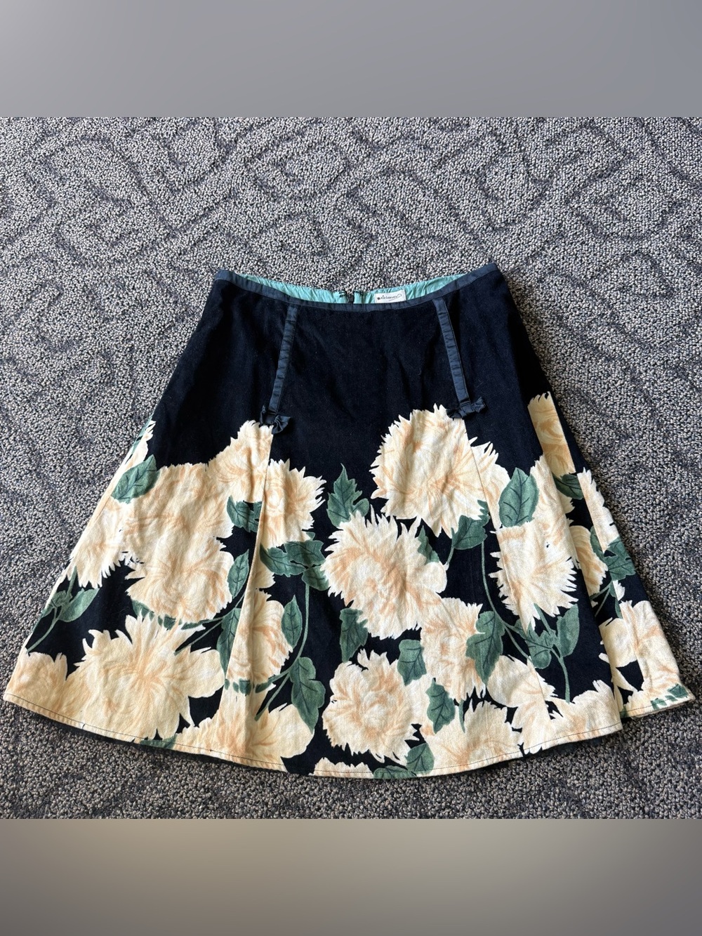 Elevenses for Anthropologie Yellow Floral A-Line Flare Skirt